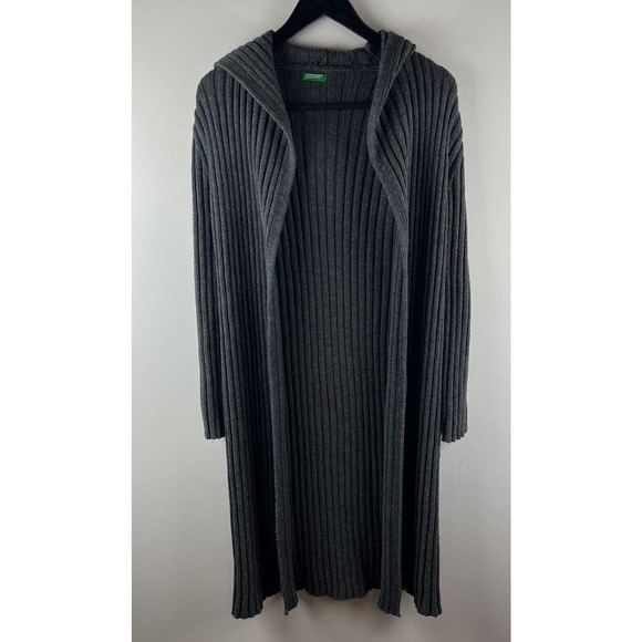 United Colors of Benetton Sweater Wool Blend Cardigan Open Front Gray S Ribbed - Picture 1 of 7